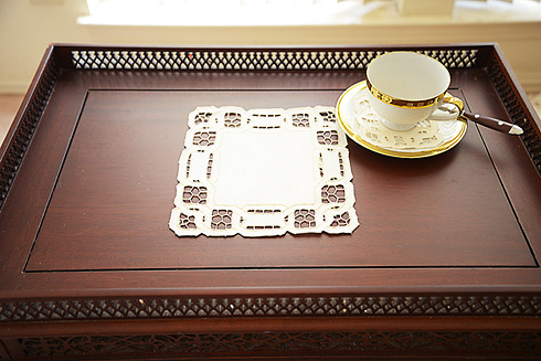 Square Doily. 8"square. Dynasty Embroidery. Pearled Ivory. 1 pc.